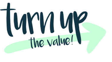 Logo saying Turn Up the Value with an arrow pointing right